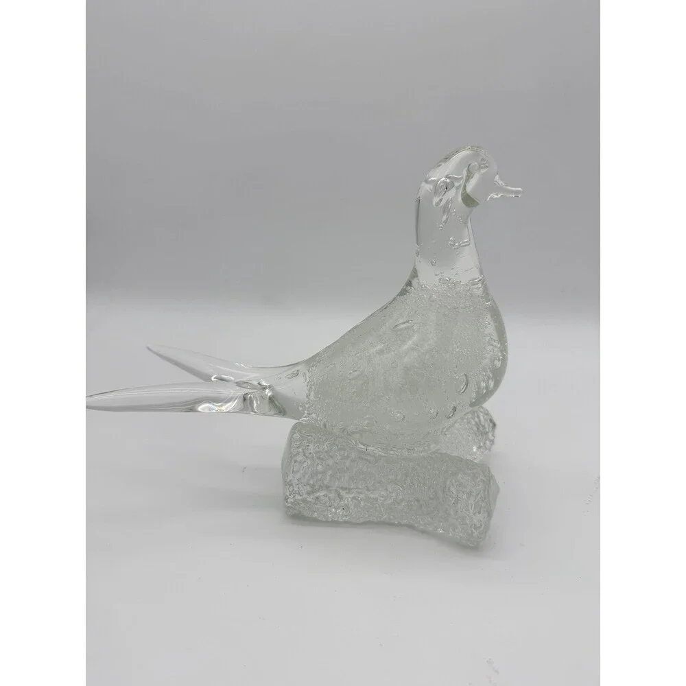 Murano Italy Art Glass Clear Bubble Seagull Bird On branch Figurine